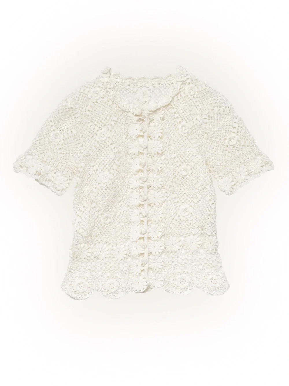 Doen Chrysanthe Cotton Crochet Lace Embroidered Short Sleeve Top Pearl Cream - Picture 14 of 15
